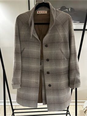 Marni Taupe Gray Plaid Single-Breasted Coat